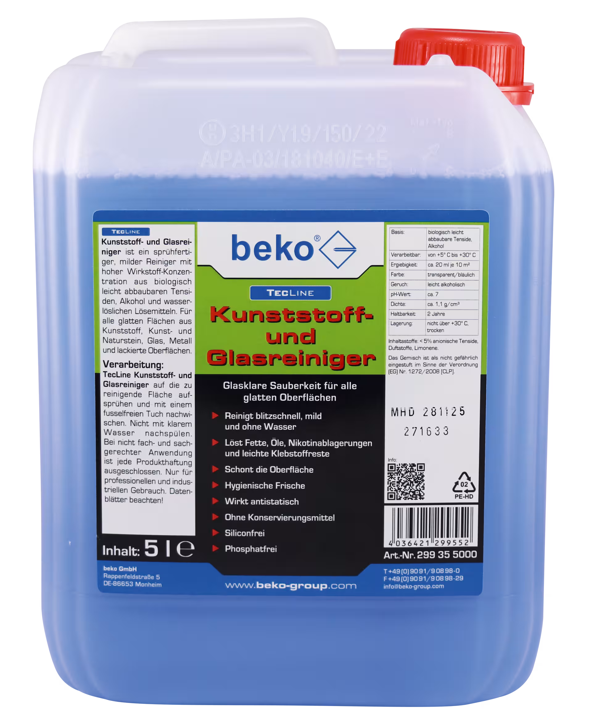 TecLine Kunststoff- und Glasreiniger 5 l Kanister aus der Kategorie Universalreiniger mit der Artikelnr. 299 35 5000
