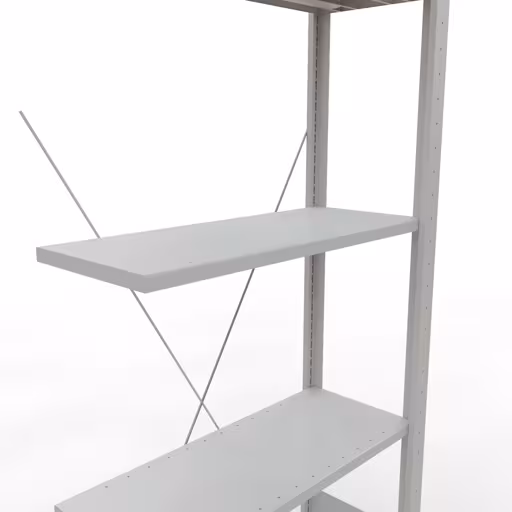 Produktbild Nr.12 des Artikels Anbauregal, Fachbodenregal Stecksystem MULTIplus150, 2000 x 750 x 300 mm (HxBxT), 5 Fachböden, Kreuzstrebe, RAL 7035 lichtgrau aus der Produktreihe Stecksystem von der Marke Schulte Lagertechnik