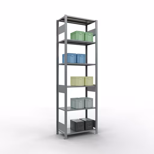 Grundregal, Fachbodenregal Stecksystem MULTIplus150, 2500 x 750 x 400 mm (HxBxT), 6 Fachböden, Längenriegel, verzinkt aus der Kategorie Grundregal mit der GTIN 4004514254634 Grundregal, Fachbodenregal Stecksystem MULTIplus150, 2500 x 750 x 400 mm (HxBxT), 6 Fachböden, Längenriegel, verzinkt von der Marke Schulte Lagertechnik aus der Produktreihe Stecksystem