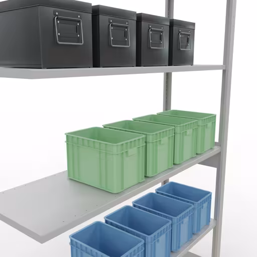 Anbauregal, Fachbodenregal Stecksystem MULTIplus150, 2500 x 1300 x 400 mm (HxBxT), 6 Fachböden, Längenriegel, RAL 7035 lichtgrau von Schulte Lagertechnik aus der Kategorie Stecksystem