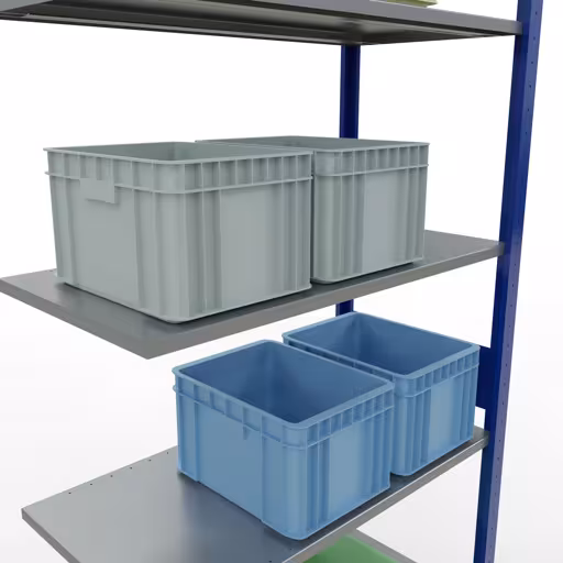 Abbildung Nr 9 des Artikels Anbauregal, Fachbodenregal Stecksystem MULTIplus85, 3000 x 1000 x 500 mm (HxBxT), 7 Fachböden, Längenriegel, RAL 5010 enzianblau aus der Produktgruppe Stecksystem von der Marke Schulte Lagertechnik