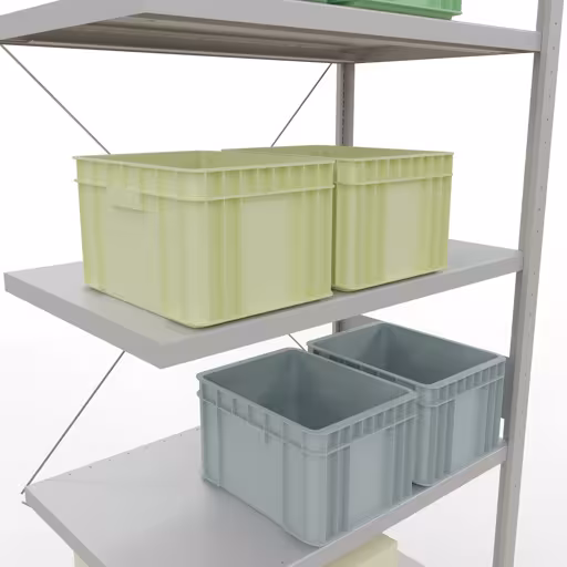 Produktbild Nr.13 des Artikels Anbauregal, Fachbodenregal Stecksystem MULTIplus250, 3000 x 1000 x 600 mm (HxBxT), 7 Fachböden, Kreuzstrebe, RAL 7035 lichtgrau aus der Produktreihe Stecksystem von der Marke Schulte Lagertechnik
