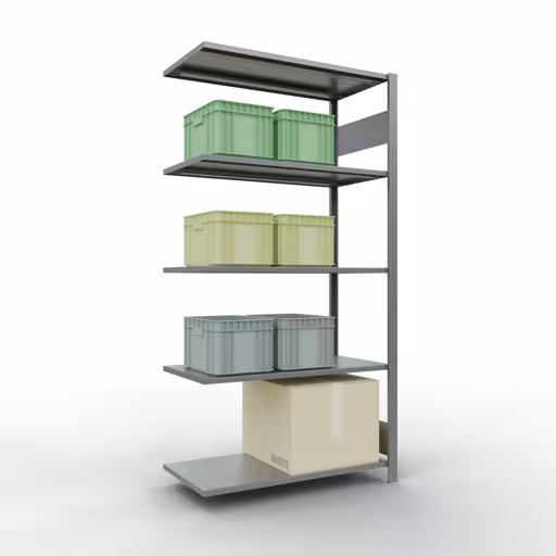 Produktbild Nr.15 des Artikels Anbauregal, Fachbodenregal Stecksystem MULTIplus150, 2000 x 1000 x 500 mm (HxBxT), 5 Fachböden, Längenriegel, verzinkt aus der Produktreihe Stecksystem von der Marke Schulte Lagertechnik