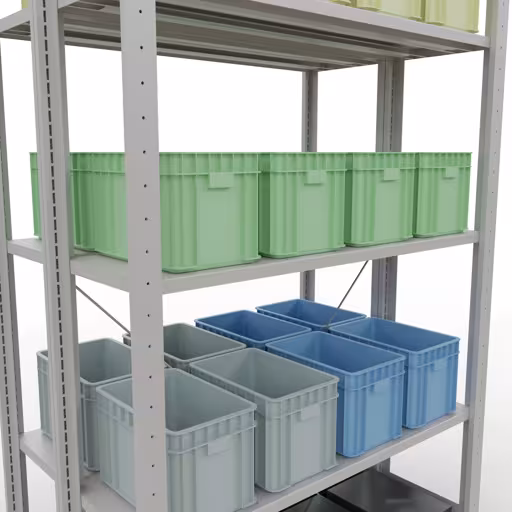 Produktbild Nr 13 des Artikels Grundregal, Doppelregal, Fachbodenregal Stecksystem MULTIplus150, 2000 x 1000 x (2x300) mm (HxBxT), 2x5 Fachböden, Kreuzstrebe, RAL 7035 lichtgrau Abbildung Nr 13 des Artikels Grundregal, Doppelregal, Fachbodenregal Stecksystem MULTIplus150, 2000 x 1000 x (2x300) mm (HxBxT), 2x5 Fachböden, Kreuzstrebe, RAL 7035 lichtgrau aus der Produktgruppe Fachbodenregale von der Marke Schulte Lagertechnik