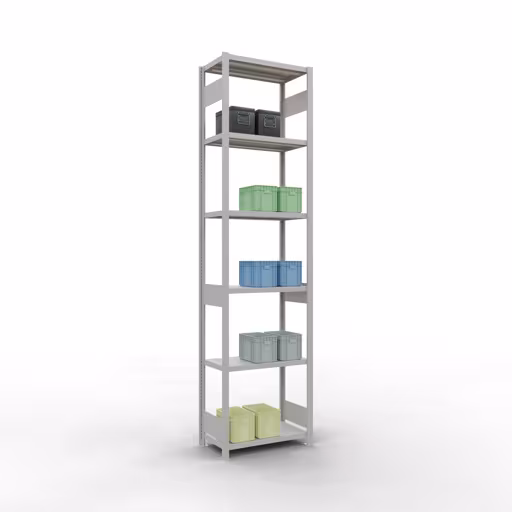 Grundregal, Fachbodenregal Stecksystem MULTIplus250, 3000 x 750 x 400 mm (HxBxT), 7 Fachböden, Längenriegel, RAL 7035 lichtgrau von Schulte Lagertechnik mit der Artikelnr. 32842-75-LR