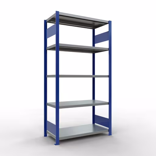 Grundregal, Fachbodenregal Stecksystem MULTIplus250, 2000 x 1000 x 500 mm (HxBxT), 5 Fachböden, Längenriegel, RAL 5010 enzianblau/verzinkt aus der Kategorie Grundregal mit der Artikelnummer 12950-LR-B