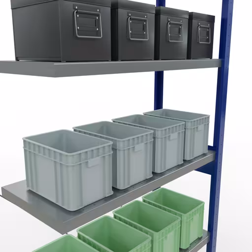 Abbildung Nr 14 des Artikels Anbauregal, Fachbodenregal Stecksystem MULTIplus330, 2500 x 1000 x 400 mm (HxBxT), 6 Fachböden, Kreuzstrebe, RAL 5010 enzianblau/verzinkt aus der Produktgruppe Stecksystem von der Marke Schulte Lagertechnik