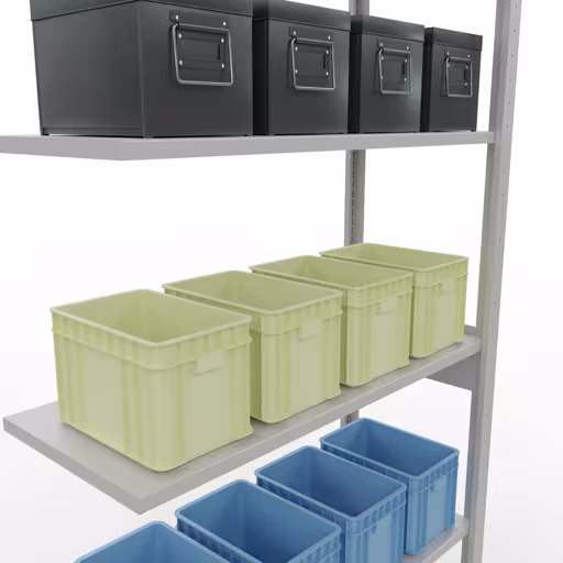 Anbauregal, Fachbodenregal Stecksystem MULTIplus150, 2500 x 1000 x 400 mm (HxBxT), 6 Fachböden, Längenriegel, RAL 7035 lichtgrau von Schulte Lagertechnik aus der Kategorie Stecksystem