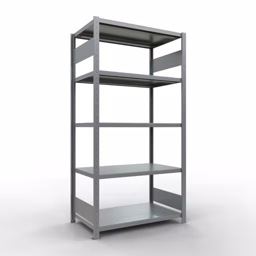 Grundregal, Fachbodenregal Stecksystem MULTIplus330, 2000 x 1000 x 600 mm (HxBxT), 5 Fachböden, Längenriegel, verzinkt aus der Kategorie Grundregal mit der Artikelnummer 13960-LR