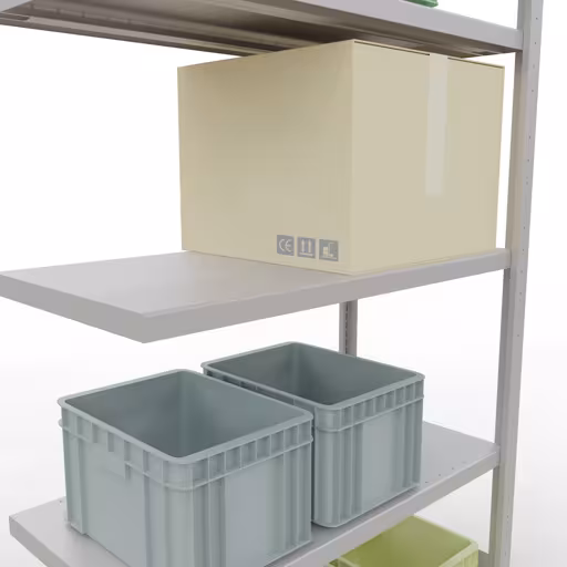 Zusatzbild des Artikels Anbauregal, Fachbodenregal Stecksystem MULTIplus330, 2000 x 1000 x 500 mm (HxBxT), 5 Fachböden, Längenriegel, RAL 7035 lichtgrau aus Anbauregal
