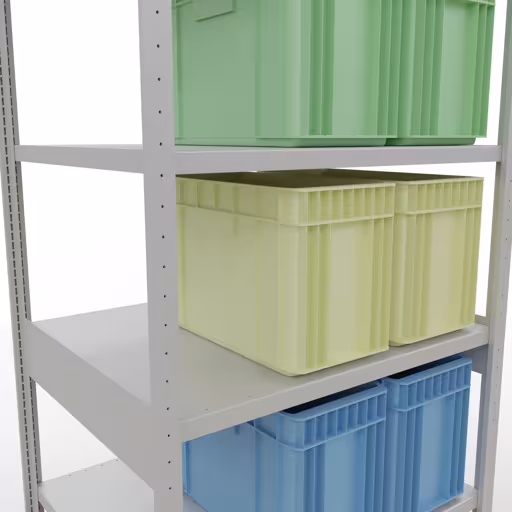 Abbildung Nr 12 des Artikels Grundregal, Fachbodenregal Stecksystem MULTIplus330, 2500 x 1000 x 800 mm (HxBxT), 6 Fachböden, Kreuzstrebe, RAL 7035 lichtgrau aus der Produktgruppe Stecksystem von der Marke Schulte Lagertechnik