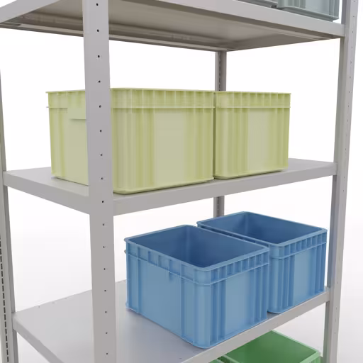 Abbildung Nr 13 des Artikels Grundregal, Fachbodenregal Stecksystem MULTIplus250, 2000 x 1000 x 600 mm (HxBxT), 5 Fachböden, Längenriegel, RAL 7035 lichtgrau aus der Produktgruppe Stecksystem von der Marke Schulte Lagertechnik