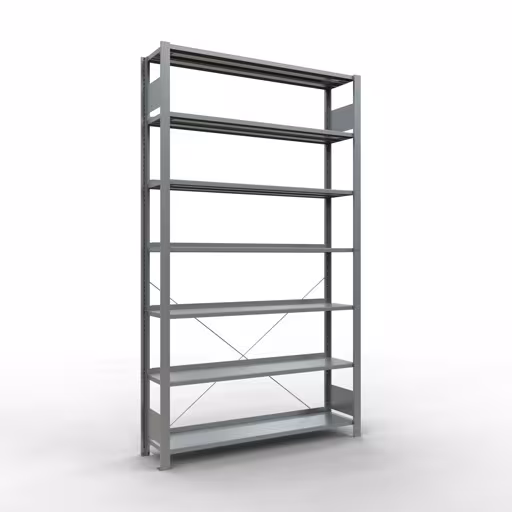 Grundregal, Büro-Fachbodenregal Stecksystem MULTIplus85, 2300 x 1300 x 300 mm (HxBxT), 7 Fachböden, Kreuzstrebe, verzinkt, mit Anschlagleiste von der Marke Schulte Lagertechnik Grundregal, Büro-Fachbodenregal Stecksystem MULTIplus85, 2300 x 1300 x 300 mm (HxBxT), 7 Fachböden, Kreuzstrebe, verzinkt, mit Anschlagleiste aus der Kategorie Stecksystem mit der Artikelnummer 17714