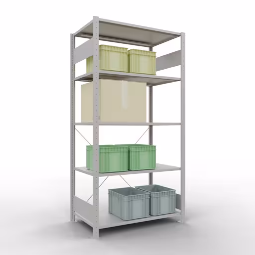 Abbildung Nr 13 des Artikels Grundregal, Fachbodenregal Stecksystem MULTIplus85, 2000 x 1000 x 600 mm (HxBxT), 5 Fachböden, Kreuzstrebe, RAL 7035 lichtgrau aus der Produktgruppe Stecksystem von der Marke Schulte Lagertechnik