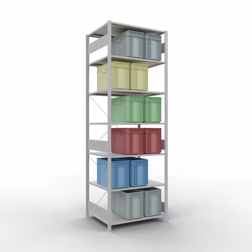 Produktbild Nr 13 des Artikels Grundregal, Fachbodenregal Stecksystem MULTIplus150, 3000 x 1000 x 800 mm (HxBxT), 7 Fachböden, Kreuzstrebe, RAL 7035 lichtgrau Abbildung Nr 13 des Artikels Grundregal, Fachbodenregal Stecksystem MULTIplus150, 3000 x 1000 x 800 mm (HxBxT), 7 Fachböden, Kreuzstrebe, RAL 7035 lichtgrau aus der Produktgruppe Stecksystem von der Marke Schulte Lagertechnik