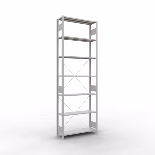 Grundregal, Fachbodenregal Stecksystem MULTIplus150, 3000 x 1000 x 300 mm (HxBxT), 7 Fachböden, Kreuzstrebe, RAL 7035 lichtgrau aus der Kategorie Grundregal mit der Artikelnummer 32632