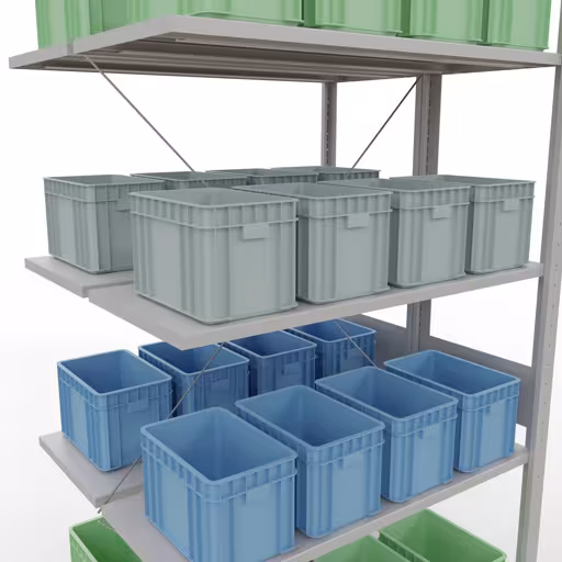 Produktbild Nr.11 des Artikels Anbauregal, Doppelregal, Fachbodenregal Stecksystem MULTIplus150, 3000 x 1000 x (2x800) mm (HxBxT), 2x7 Fachböden, Kreuzstrebe, RAL 7035 lichtgrau aus der Produktreihe Fachbodenregale von der Marke Schulte Lagertechnik