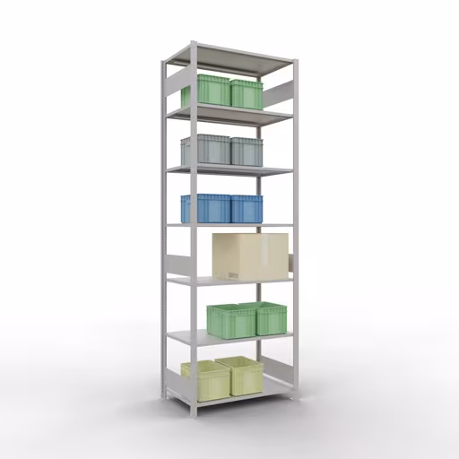 Grundregal, Fachbodenregal Stecksystem MULTIplus150, 3000 x 1000 x 600 mm (HxBxT), 7 Fachböden, Längenriegel, RAL 7035 lichtgrau von der Marke Schulte Lagertechnik aus der Produktreihe Stecksystem