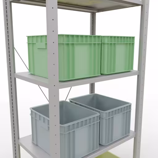 Grundregal, Fachbodenregal Stecksystem MULTIplus150, 2000 x 750 x 500 mm (HxBxT), 5 Fachböden, Kreuzstrebe, RAL 7035 lichtgrau von Schulte Lagertechnik aus der Kategorie Stecksystem
