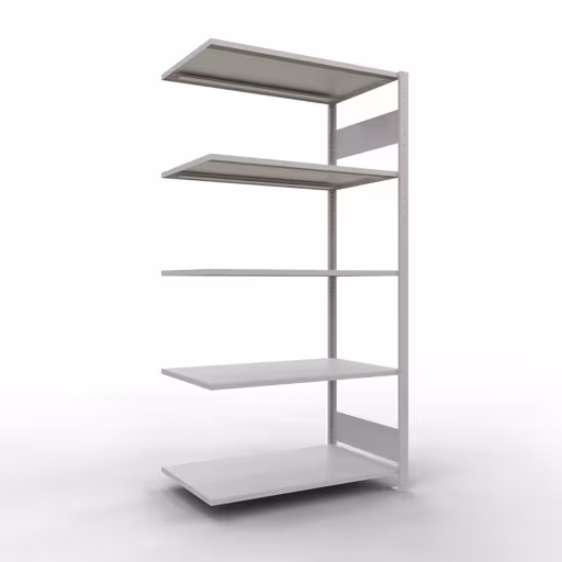 Anbauregal, Fachbodenregal Stecksystem MULTIplus85, 2000 x 1000 x 600 mm (HxBxT), 5 Fachböden, Längenriegel, RAL 7035 lichtgrau aus der Kategorie Anbauregal mit der Artikelnummer 33065-LR