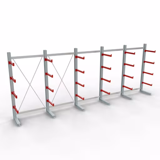 Abbildung Nr 9 des Artikels K 3000 Komplettregal, einseitig, 2500 x 6500 x 600 mm, RAL 7001 / RAL 3000, 5 Lagerebenen aus der Produktgruppe Kragarmregale von der Marke Schulte Lagertechnik