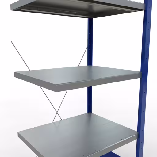 Abbildung Nr 13 des Artikels Anbauregal, Fachbodenregal Stecksystem MULTIplus250, 2000 x 750 x 600 mm (HxBxT), 5 Fachböden, Kreuzstrebe, RAL 5010 enzianblau/verzinkt/verzinkt aus der Produktgruppe Stecksystem von der Marke Schulte Lagertechnik