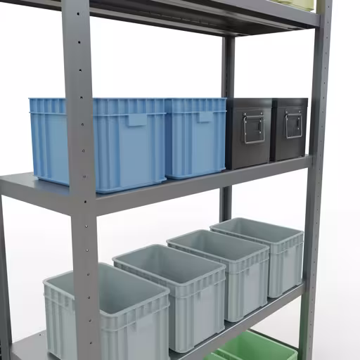 Produktbild Nr.13 des Artikels Grundregal, Fachbodenregal Stecksystem MULTIplus250, 2000 x 1000 x 400 mm (HxBxT), 5 Fachböden, Längenriegel, verzinkt aus der Produktreihe Stecksystem von der Marke Schulte Lagertechnik