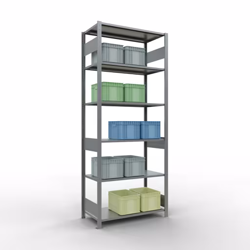 Abbildung Nr 11 des Artikels Grundregal, Fachbodenregal Stecksystem MULTIplus85, 2500 x 1000 x 500 mm (HxBxT), 6 Fachböden, Längenriegel, verzinkt aus der Produktgruppe Stecksystem von der Marke Schulte Lagertechnik