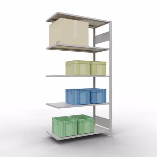 Anbauregal, Fachbodenregal Stecksystem MULTIplus150, 2000 x 1000 x 500 mm (HxBxT), 5 Fachböden, Längenriegel, RAL 7035 lichtgrau von der Marke Schulte Lagertechnik aus der Produktreihe Stecksystem