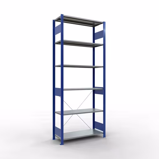 Grundregal, Fachbodenregal Stecksystem MULTIplus150, 2500 x 1000 x 400 mm (HxBxT), 6 Fachböden, Kreuzstrebe, RAL 5010/verzinkt aus der Kategorie Grundregal mit der Artikelnummer 12641-B