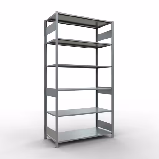 Grundregal, Fachbodenregal Stecksystem MULTIplus150, 2500 x 1300 x 600 mm (HxBxT), 6 Fachböden, Längenriegel, verzinkt aus der Kategorie Grundregal mit der Artikelnummer 12761-130-LR