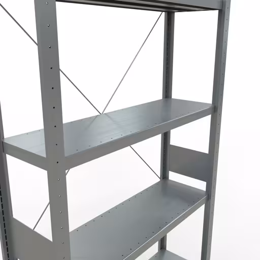 Produktbild Nr 12 des Artikels Grundregal, Fachbodenregal Stecksystem MULTIplus330, 3000 x 1000 x 300 mm (HxBxT), 7 Fachböden, Kreuzstrebe, verzinkt Abbildung Nr 12 des Artikels Grundregal, Fachbodenregal Stecksystem MULTIplus330, 3000 x 1000 x 300 mm (HxBxT), 7 Fachböden, Kreuzstrebe, verzinkt aus der Produktgruppe Stecksystem von der Marke Schulte Lagertechnik