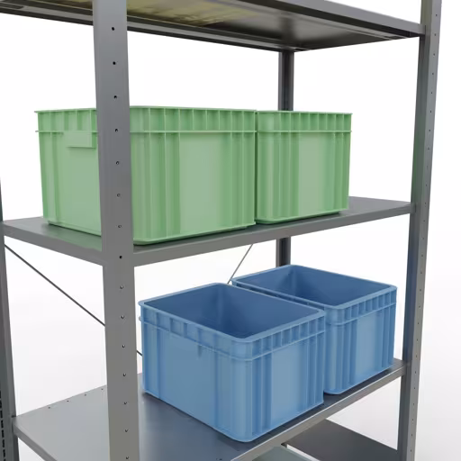 Produktbild Nr 12 des Artikels Grundregal, Fachbodenregal Stecksystem MULTIplus85, 2000 x 1000 x 500 mm (HxBxT), 5 Fachböden, Kreuzstrebe, verzinkt Abbildung Nr 12 des Artikels Grundregal, Fachbodenregal Stecksystem MULTIplus85, 2000 x 1000 x 500 mm (HxBxT), 5 Fachböden, Kreuzstrebe, verzinkt aus der Produktgruppe Stecksystem von der Marke Schulte Lagertechnik