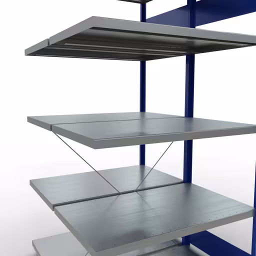 Abbildung Nr 15 des Artikels Anbauregal, Doppelregal, Fachbodenregal Stecksystem MULTIplus250, 2000 x 1000 x (2x600) mm (HxBxT), 2x5 Fachböden, Kreuzstrebe, RAL 5010 enzianblau aus der Produktgruppe Fachbodenregale von der Marke Schulte Lagertechnik
