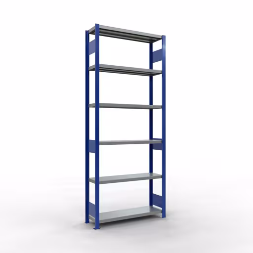 Grundregal, Fachbodenregal Stecksystem MULTIplus250, 2500 x 1000 x 300 mm (HxBxT), 6 Fachböden, Längenriegel, RAL 5010 enzianblau/verzinkt aus der Kategorie Grundregal mit der Artikelnummer 12931-LR-B