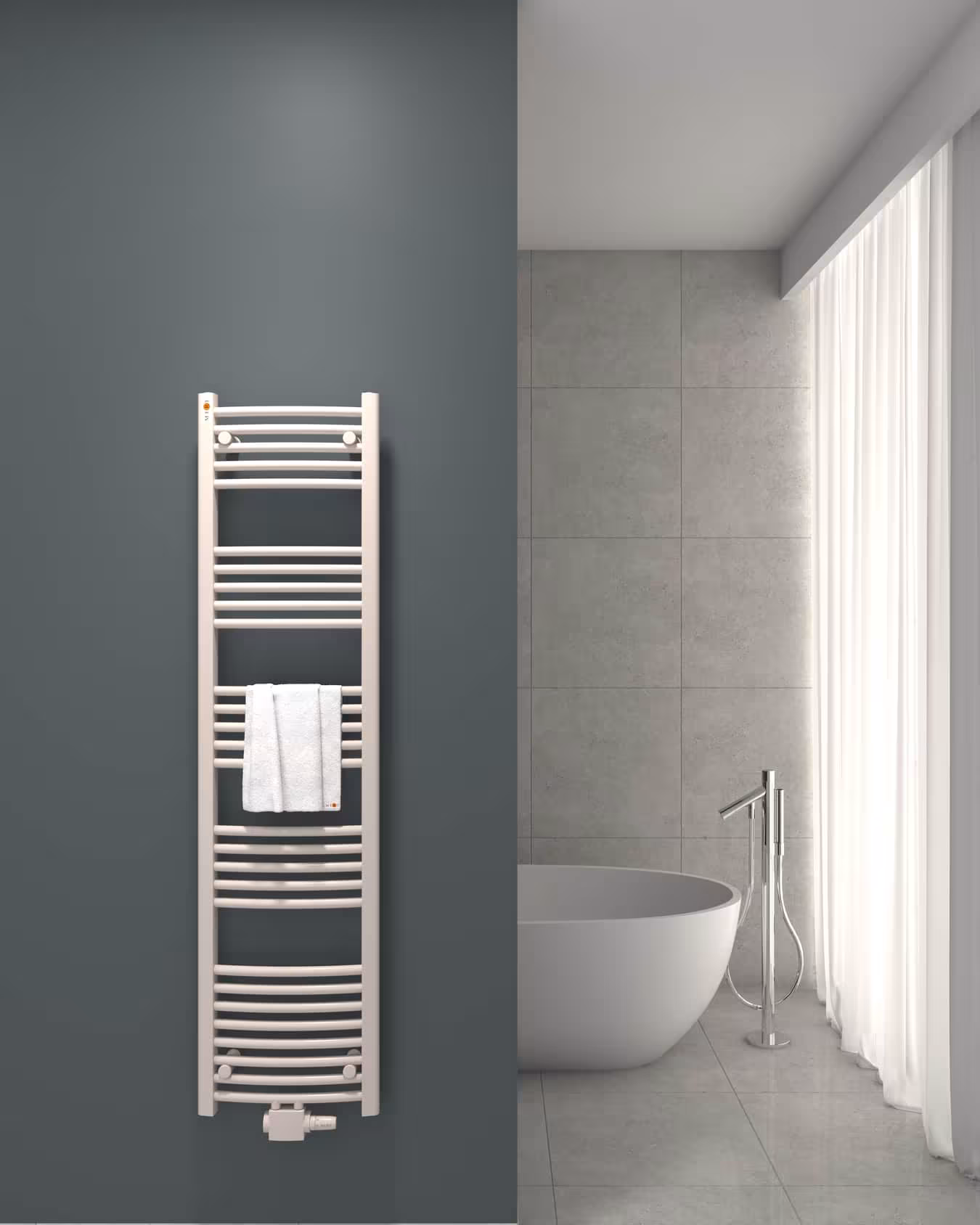 MERT Badheizkörper weiß gebogen, Mittelanschluss Typ Größe: 400x1600 mm aus der Kategorie Bad-Heizkörper mit der Artikelnr. 2-40x160-M