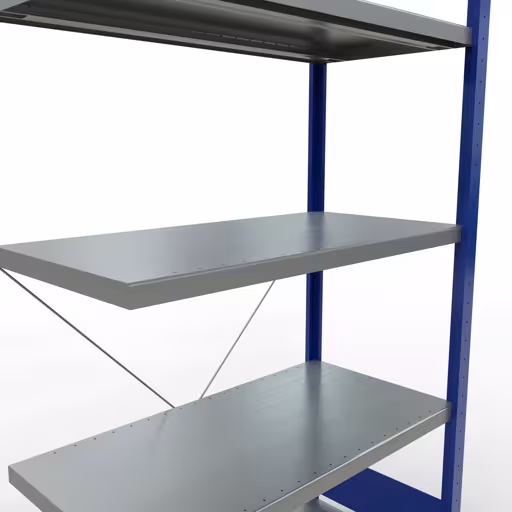 Abbildung Nr 14 des Artikels Anbauregal, Fachbodenregal Stecksystem MULTIplus330, 2000 x 1000 x 500 mm (HxBxT), 5 Fachböden, Kreuzstrebe, RAL 5010 enzianblau/verzinkt aus der Produktgruppe Stecksystem von der Marke Schulte Lagertechnik