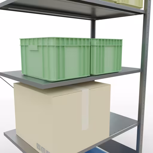 Abbildung Nr 12 des Artikels Anbauregal, Fachbodenregal Stecksystem MULTIplus150, 2000 x 1000 x 600 mm (HxBxT), 5 Fachböden, Kreuzstrebe, verzinkt aus der Produktgruppe Stecksystem von der Marke Schulte Lagertechnik