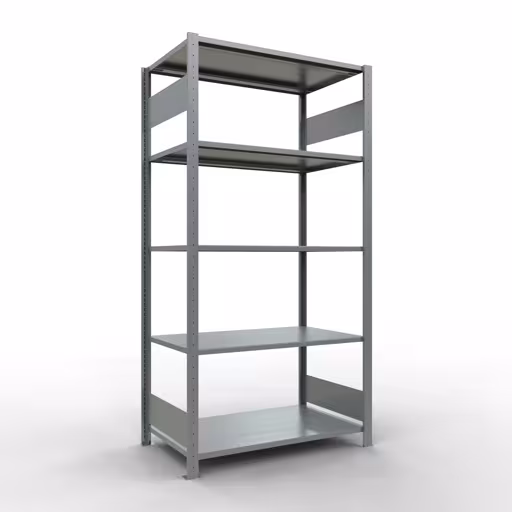 Grundregal, Fachbodenregal Stecksystem MULTIplus85, 2000 x 1000 x 600 mm (HxBxT), 5 Fachböden, Längenriegel, verzinkt aus der Kategorie Grundregal mit der Artikelnummer 13160-LR