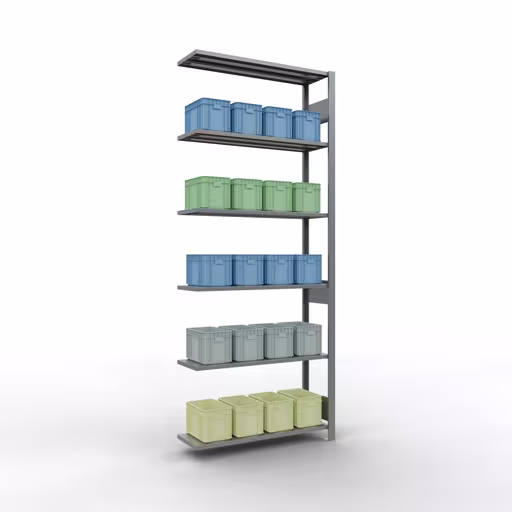 Produktbild Nr.14 des Artikels Anbauregal, Fachbodenregal Stecksystem MULTIplus150, 2500 x 1000 x 300 mm (HxBxT), 6 Fachböden, Längenriegel, verzinkt aus der Produktreihe Stecksystem von der Marke Schulte Lagertechnik