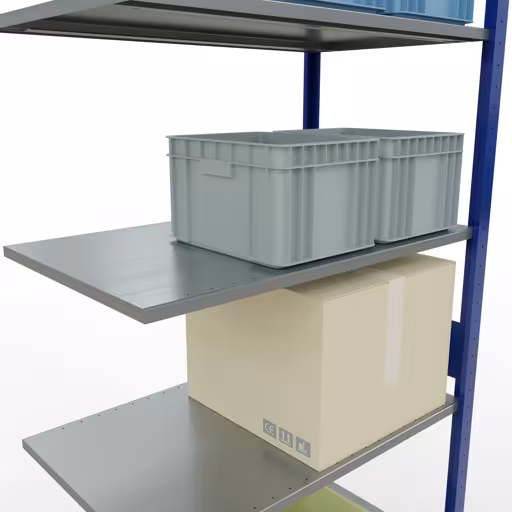 Anbauregal, Fachbodenregal Stecksystem MULTIplus85, 3000 x 1000 x 600 mm (HxBxT), 7 Fachböden, Längenriegel, RAL 5010 enzianblau von der Marke Schulte Lagertechnik aus der Produktreihe Stecksystem