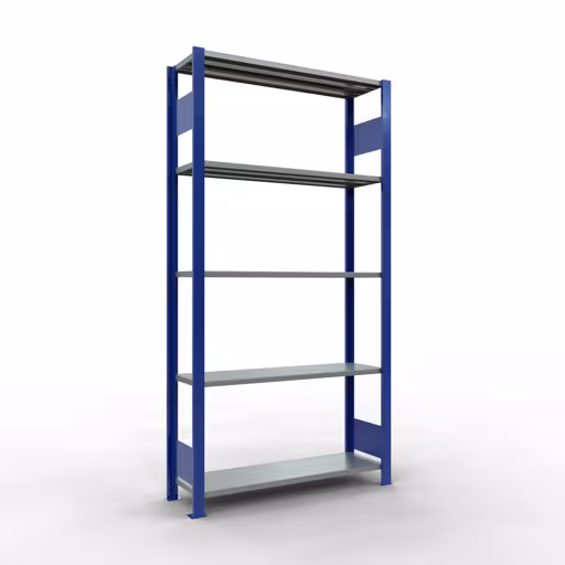 Grundregal, Fachbodenregal Stecksystem MULTIplus150, 2000 x 1000 x 300 mm (HxBxT), 5 Fachböden, Längenriegel, RAL 5010 enzianblau/verzinkt aus der Kategorie Grundregal mit der Artikelnummer 12730-LR-B