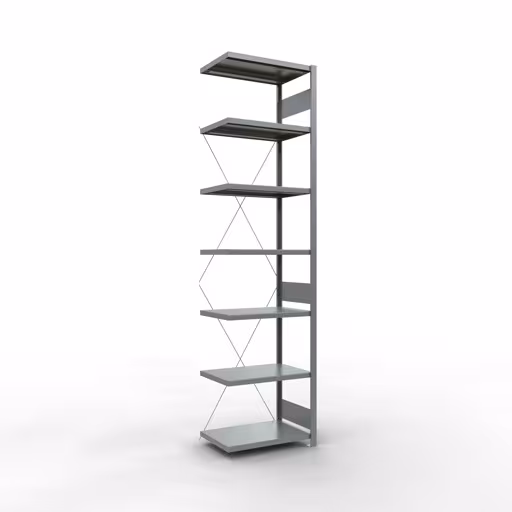 Anbauregal, Fachbodenregal Stecksystem MULTIplus250, 3000 x 750 x 500 mm (HxBxT), 7 Fachböden, Kreuzstrebe, verzinkt aus der Kategorie Anbauregal mit der Artikelnummer 12957-75