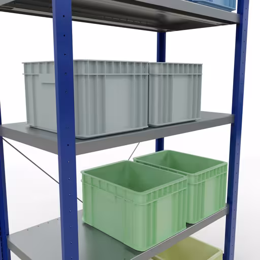 Produktbild Nr.8 des Artikels Grundregal, Fachbodenregal Stecksystem MULTIplus250, 2000 x 1000 x 500 mm (HxBxT), 5 Fachböden, Kreuzstrebe, RAL 5010 enzianblau/verzinkt aus der Produktreihe Stecksystem von der Marke Schulte Lagertechnik