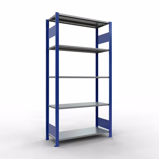 Grundregal, Fachbodenregal Stecksystem MULTIplus150, 2000 x 1000 x 400 mm (HxBxT), 5 Fachböden, Längenriegel, RAL 5010 enzianblau/verzinkt aus der Kategorie Grundregal mit der Artikelnummer 12740-LR-B