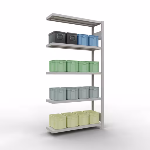 Abbildung Nr 11 des Artikels Anbauregal, Fachbodenregal Stecksystem MULTIplus330, 2000 x 1000 x 300 mm (HxBxT), 5 Fachböden, Längenriegel, RAL 7035 lichtgrau aus der Produktgruppe Stecksystem von der Marke Schulte Lagertechnik