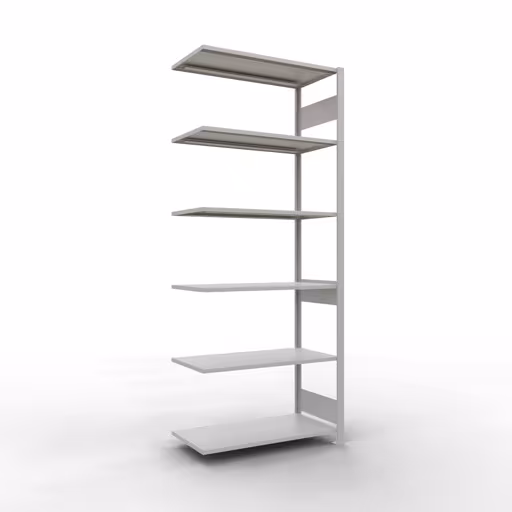Anbauregal, Fachbodenregal Stecksystem MULTIplus85, 2500 x 1000 x 500 mm (HxBxT), 6 Fachböden, Längenriegel, RAL 7035 lichtgrau aus der Kategorie Anbauregal mit der Artikelnummer 33056-LR