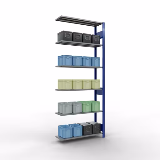 Abbildung Nr 15 des Artikels Anbauregal, Fachbodenregal Stecksystem MULTIplus85, 2500 x 1000 x 300 mm (HxBxT), 6 Fachböden, Längenriegel, RAL 5010 enzianblau aus der Produktgruppe Stecksystem von der Marke Schulte Lagertechnik