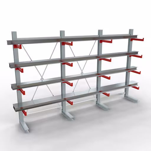 Abbildung Nr 10 des Artikels K 3000 Komplettregal, einseitig, 2500 x 3900 x 500 mm, RAL 7001 / RAL 3000, 5 Lagerebenen aus der Produktgruppe Kragarmregale von der Marke Schulte Lagertechnik