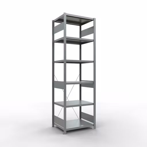 Grundregal, Fachbodenregal Stecksystem MULTIplus250, 2500 x 750 x 600 mm (HxBxT), 6 Fachböden, Kreuzstrebe, verzinkt aus der Kategorie Grundregal mit der Artikelnummer 12961-75
